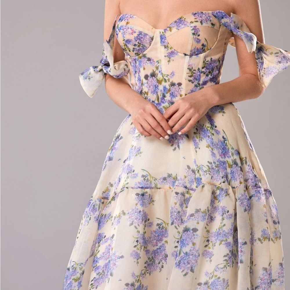 Hydrangea Tender floral maxi tie-strap dress